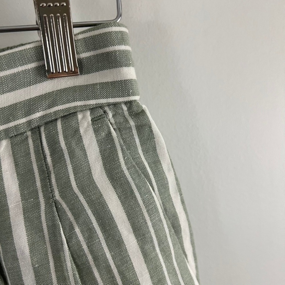 Madewell Striped Tapered Pants Women 6 Green White Linen Blend Pleated No Belt - Picture 9 of 10
